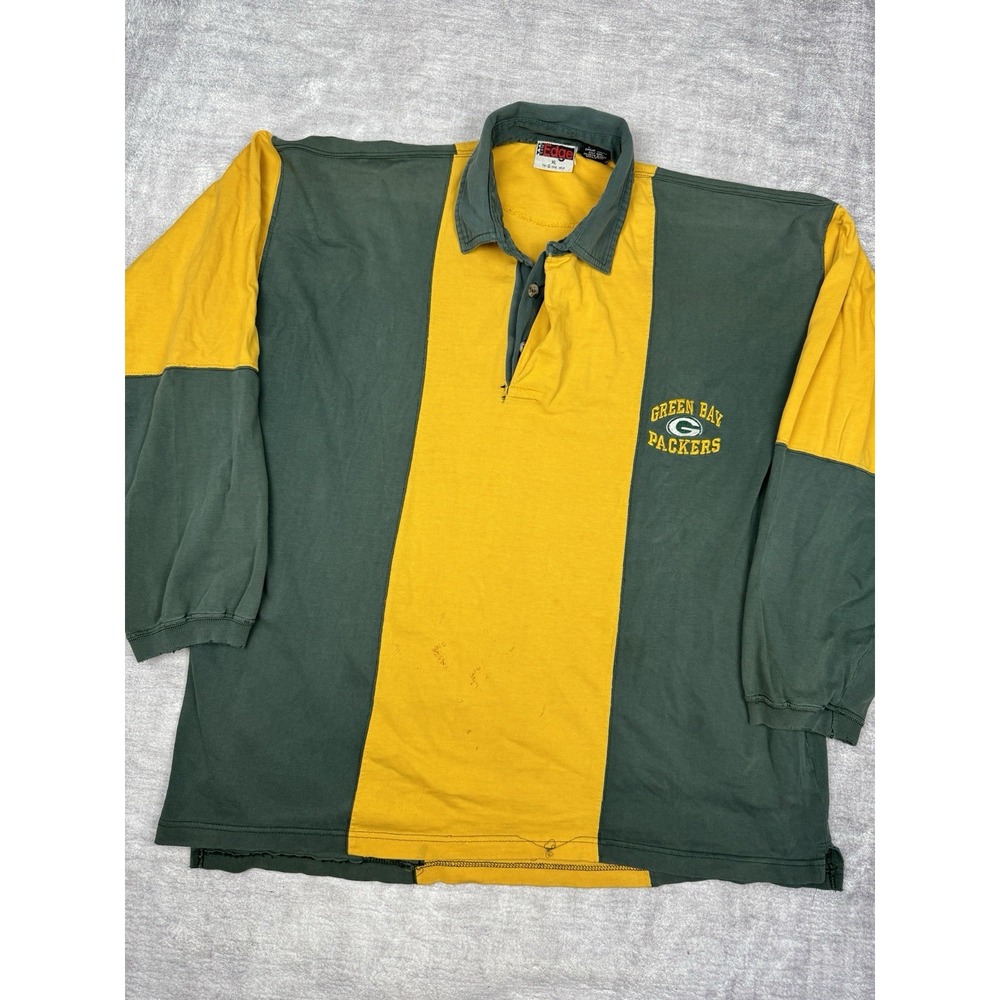Vtg Green Bay Packers Shirt Men XL Polo Striped The Edge‎ 1996 NFL Long Sleeve
